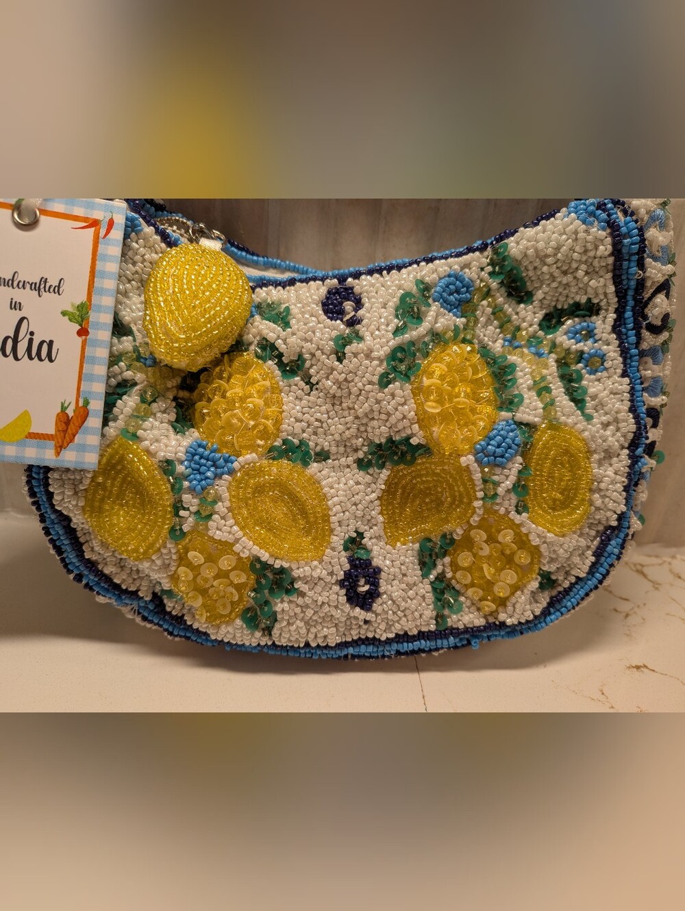 Handcrafted In India Beaded Lemon Mini Bag - Picture 3 of 7